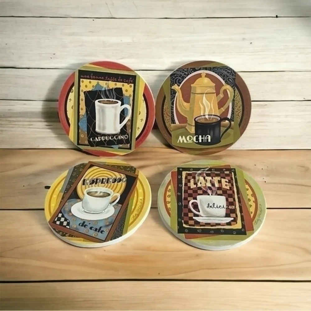 Thirstystone 4Piece Sandstone Coaster Set 4.25 Natural Absorbent Cork Bottom New
